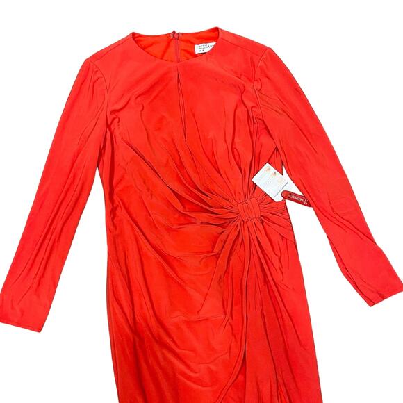 IEENA FOR MAC DUGGAL 55708 Long Sleeve Keyhole Knot Front Draped Gown Red 10 NEW - Picture 4 of 8